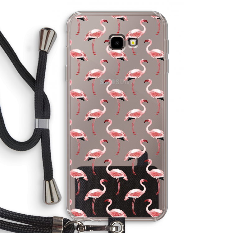 Flamingoprint groen: Samsung Galaxy J4 Plus Transparant Hoesje met koord