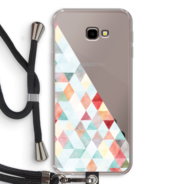 Gekleurde driehoekjes pastel: Samsung Galaxy J4 Plus Transparant Hoesje met koord