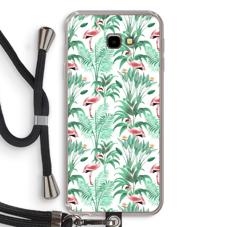 Flamingo bladeren: Samsung Galaxy J4 Plus Transparant Hoesje met koord