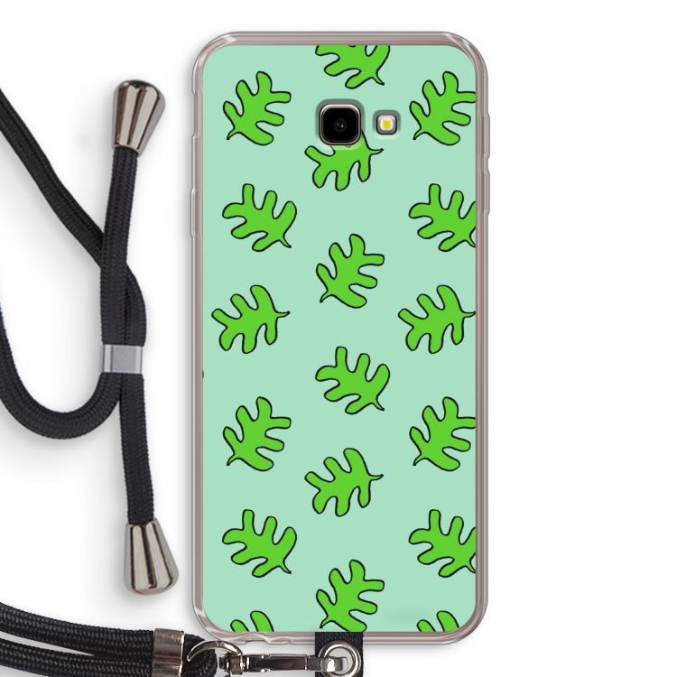 Groene blaadjes: Samsung Galaxy J4 Plus Transparant Hoesje met koord