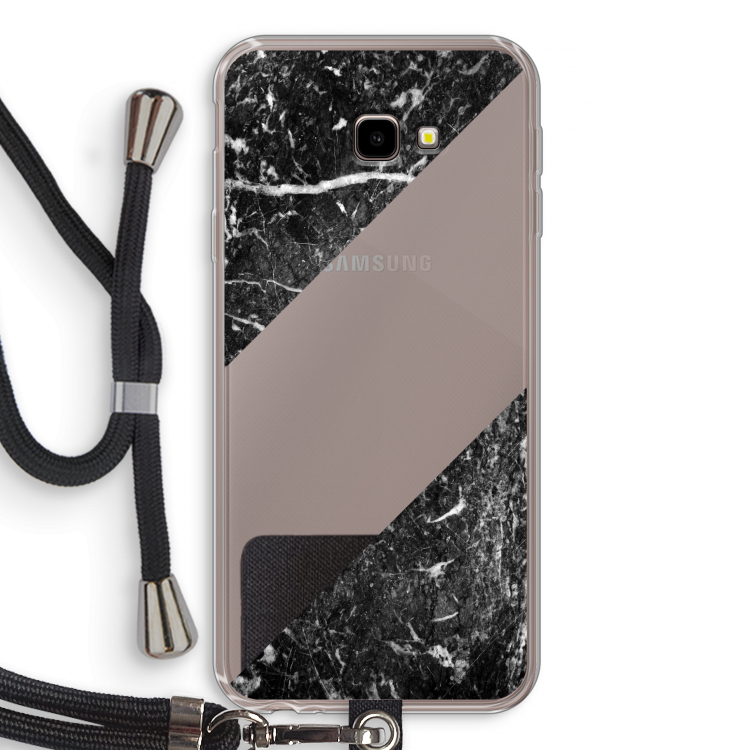 Zwart marmer: Samsung Galaxy J4 Plus Transparant Hoesje met koord