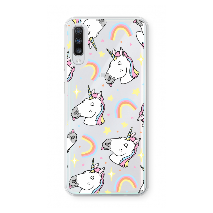 Rainbow Unicorn: Samsung Galaxy A70 Transparant Hoesje