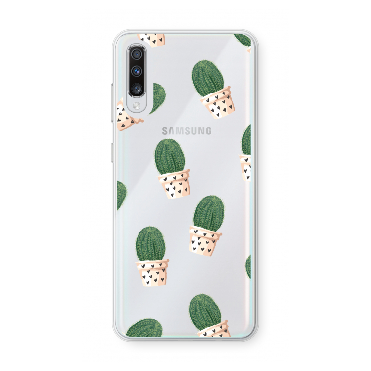 Cactusprint roze: Samsung Galaxy A70 Transparant Hoesje