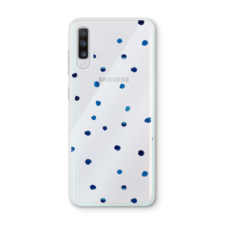 Blauwe stippen: Samsung Galaxy A70 Transparant Hoesje