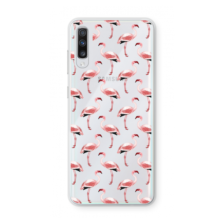 Flamingoprint groen: Samsung Galaxy A70 Transparant Hoesje