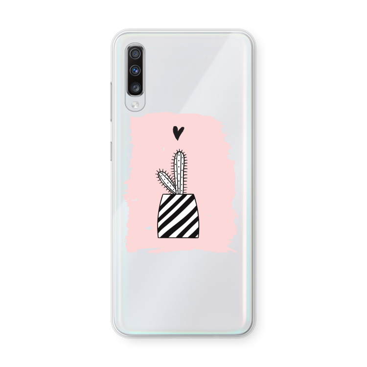 Zwart-wit cactus: Samsung Galaxy A70 Transparant Hoesje