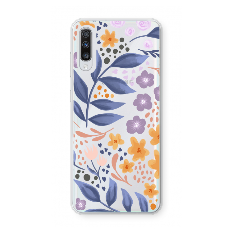 Flowers with blue leaves: Samsung Galaxy A70 Transparant Hoesje