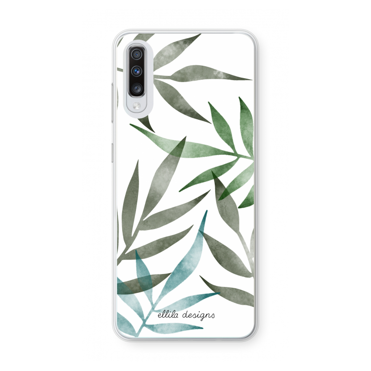 Tropical watercolor leaves: Samsung Galaxy A70 Transparant Hoesje