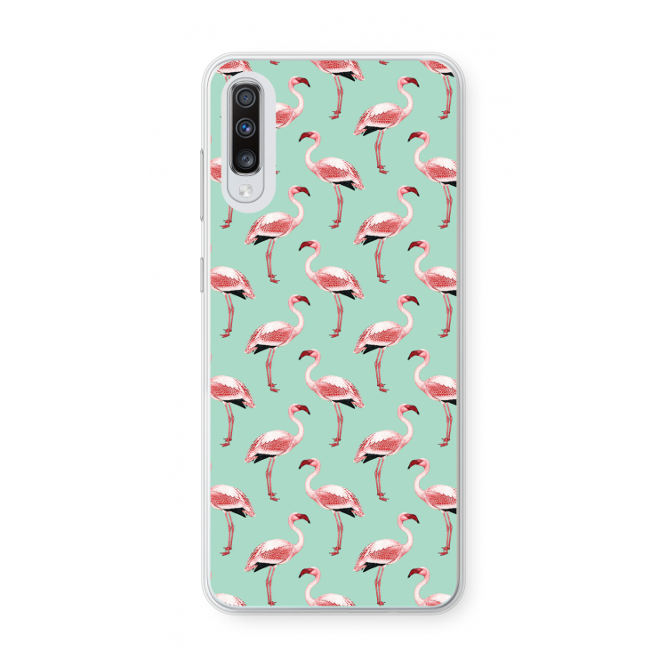 Flamingoprint groen: Samsung Galaxy A70 Transparant Hoesje