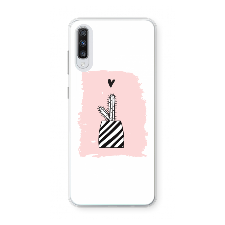 Zwart-wit cactus: Samsung Galaxy A70 Transparant Hoesje