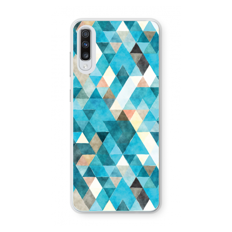 Gekleurde driehoekjes blauw: Samsung Galaxy A70 Transparant Hoesje