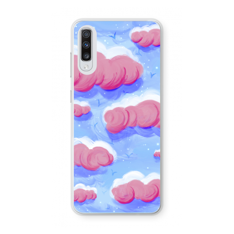 Roze wolken met vogels: Samsung Galaxy A70 Transparant Hoesje