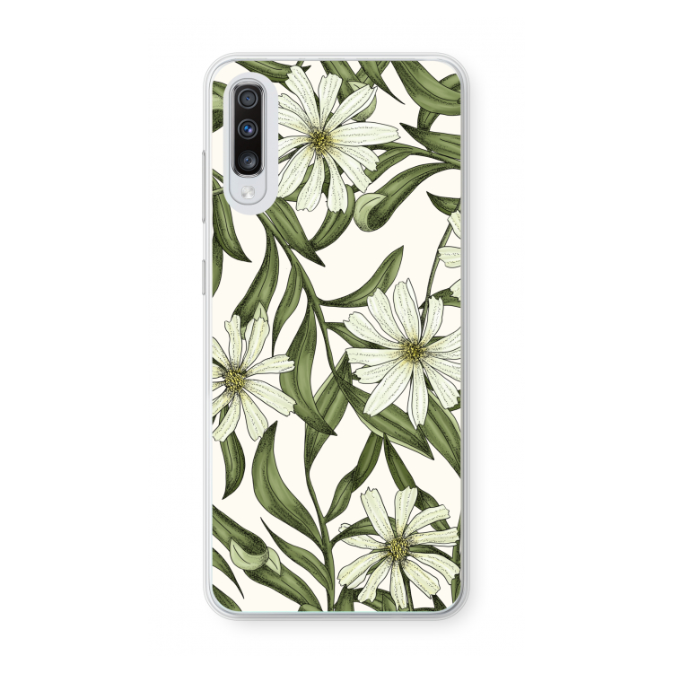 Wit bloemenpatroon: Samsung Galaxy A70 Transparant Hoesje
