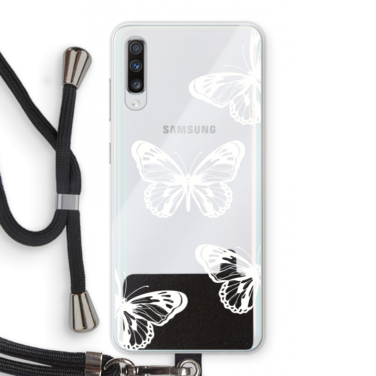 White butterfly: Samsung Galaxy A70 Transparant Hoesje met koord