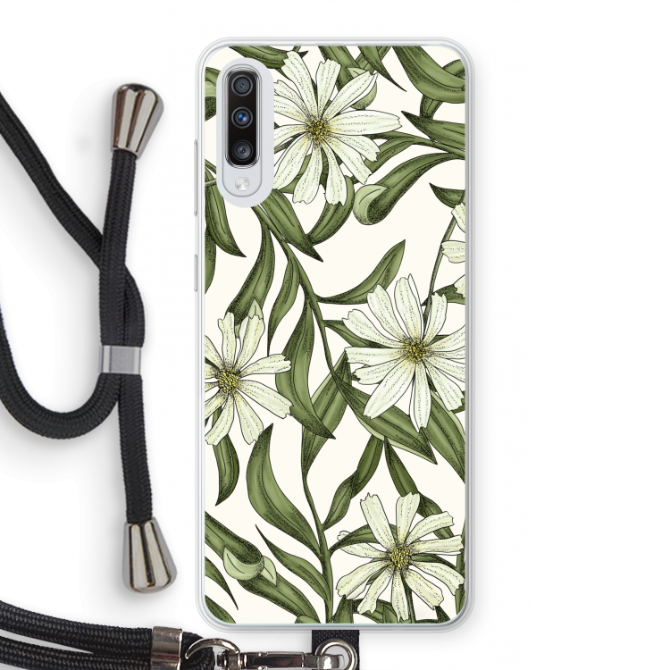 Wit bloemenpatroon: Samsung Galaxy A70 Transparant Hoesje met koord