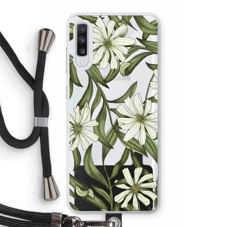 Wit bloemenpatroon: Samsung Galaxy A70 Transparant Hoesje met koord