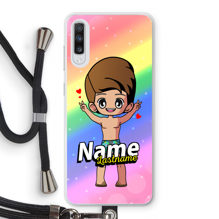 Chibi Maker man: Samsung Galaxy A70 Transparant Hoesje met koord