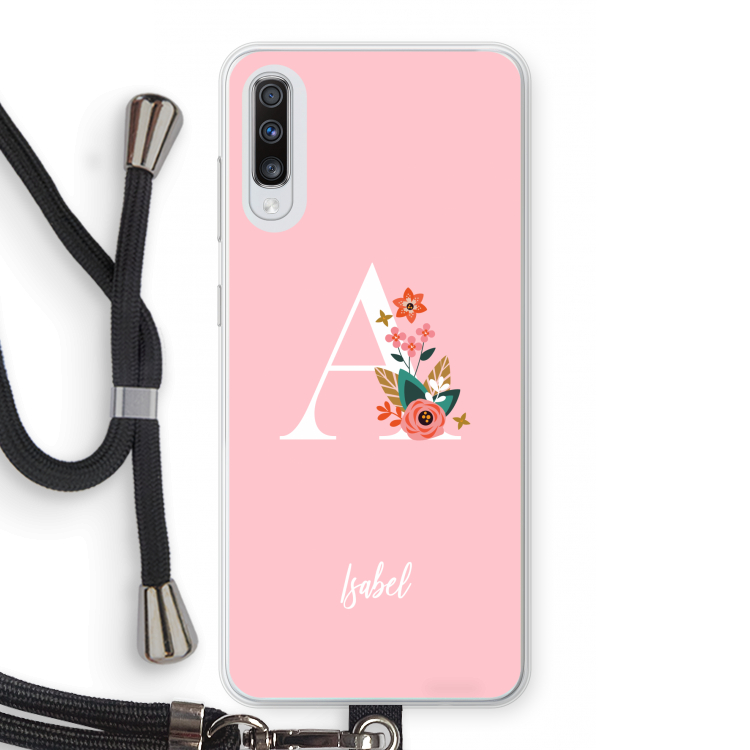 Pink Bouquet: Samsung Galaxy A70 Transparant Hoesje met koord