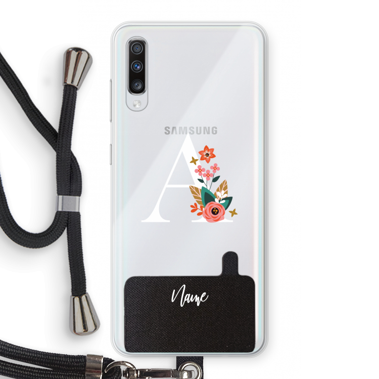 Pink Bouquet: Samsung Galaxy A70 Transparant Hoesje met koord