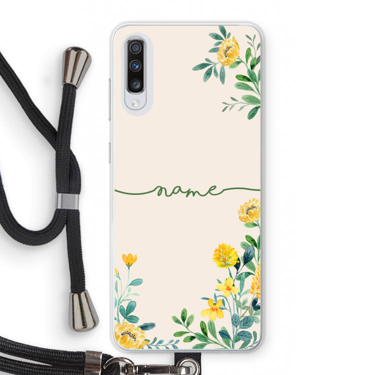 Gele bloemen: Samsung Galaxy A70 Transparant Hoesje met koord