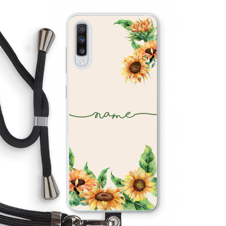 Zonnebloemen: Samsung Galaxy A70 Transparant Hoesje met koord