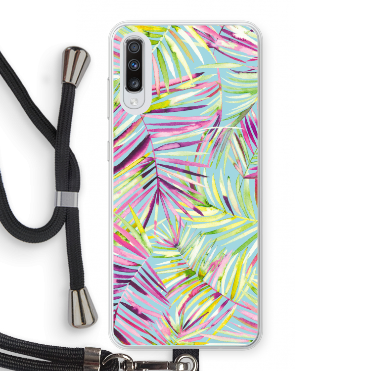 Tropical Palms Blue: Samsung Galaxy A70 Transparant Hoesje met koord