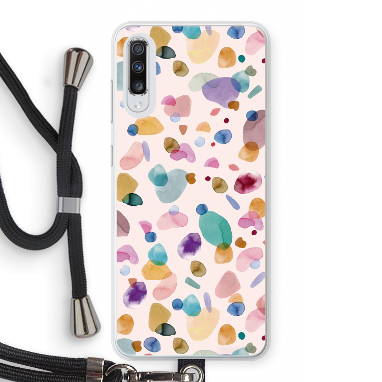 Terrazzo Memphis Pink: Samsung Galaxy A70 Transparant Hoesje met koord