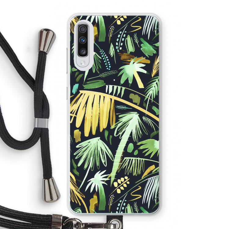 Tropical Palms Dark: Samsung Galaxy A70 Transparant Hoesje met koord