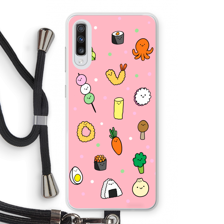 Happy bento friends: Samsung Galaxy A70 Transparant Hoesje met koord