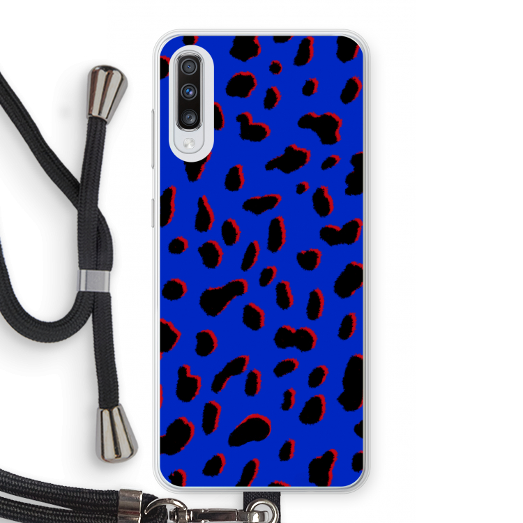 Blue Leopard: Samsung Galaxy A70 Transparant Hoesje met koord