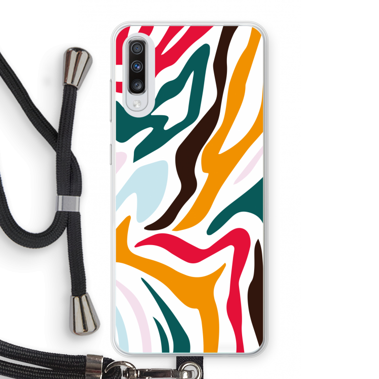 Colored Zebra: Samsung Galaxy A70 Transparant Hoesje met koord