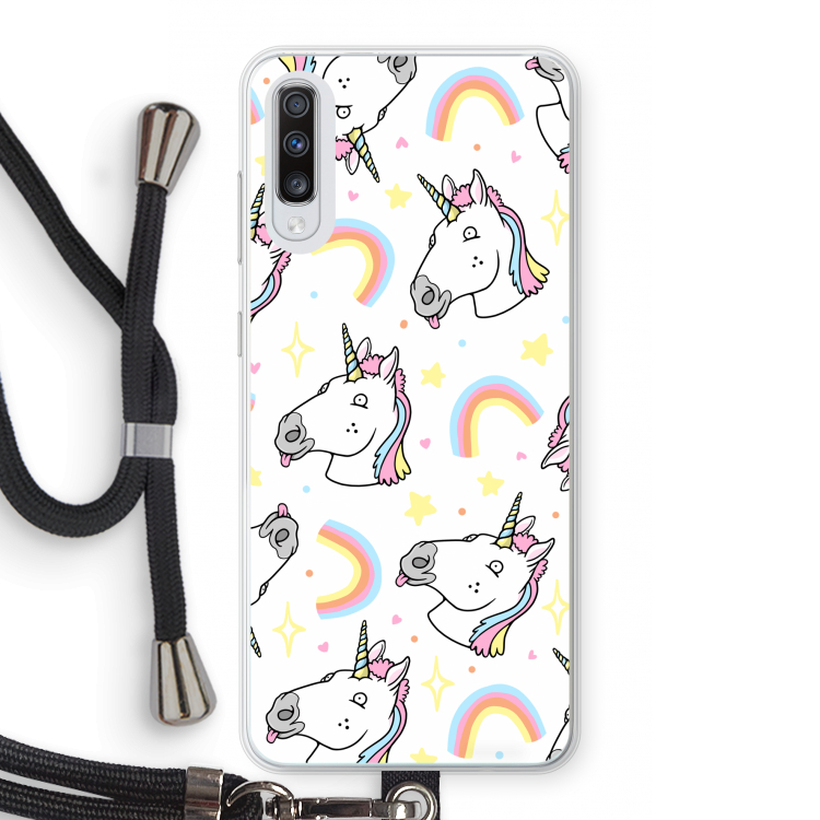 Rainbow Unicorn: Samsung Galaxy A70 Transparant Hoesje met koord