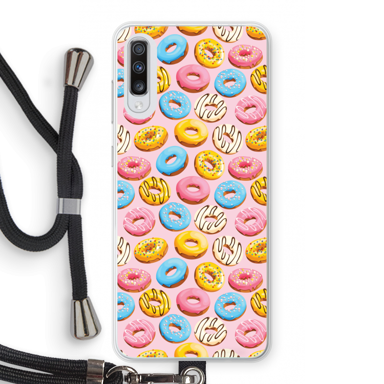 Pink donuts: Samsung Galaxy A70 Transparant Hoesje met koord