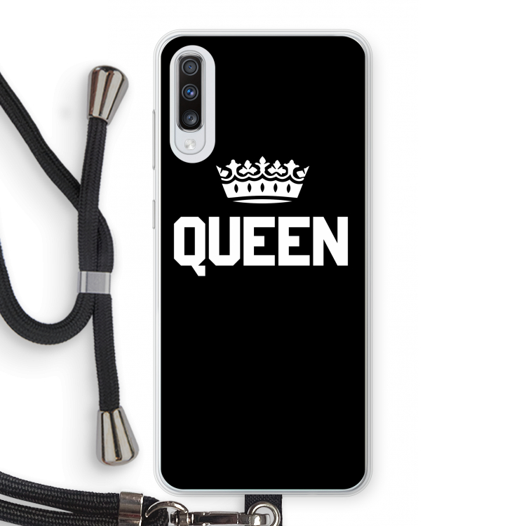 Queen zwart: Samsung Galaxy A70 Transparant Hoesje met koord