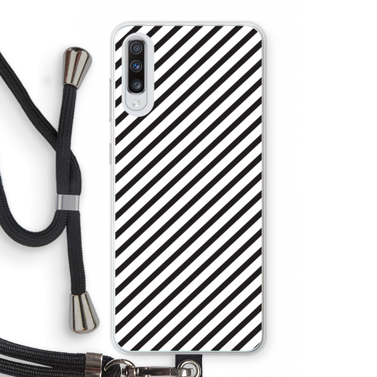 Strepen zwart-wit: Samsung Galaxy A70 Transparant Hoesje met koord