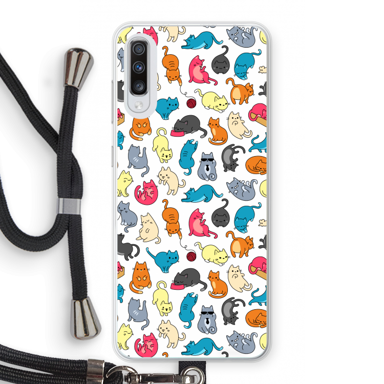 Kleurrijke katten: Samsung Galaxy A70 Transparant Hoesje met koord
