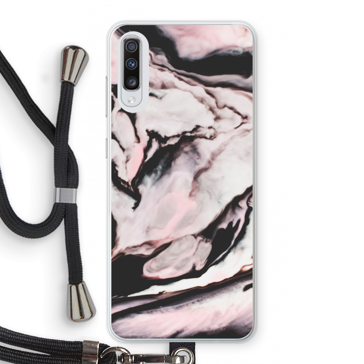 Roze stroom: Samsung Galaxy A70 Transparant Hoesje met koord