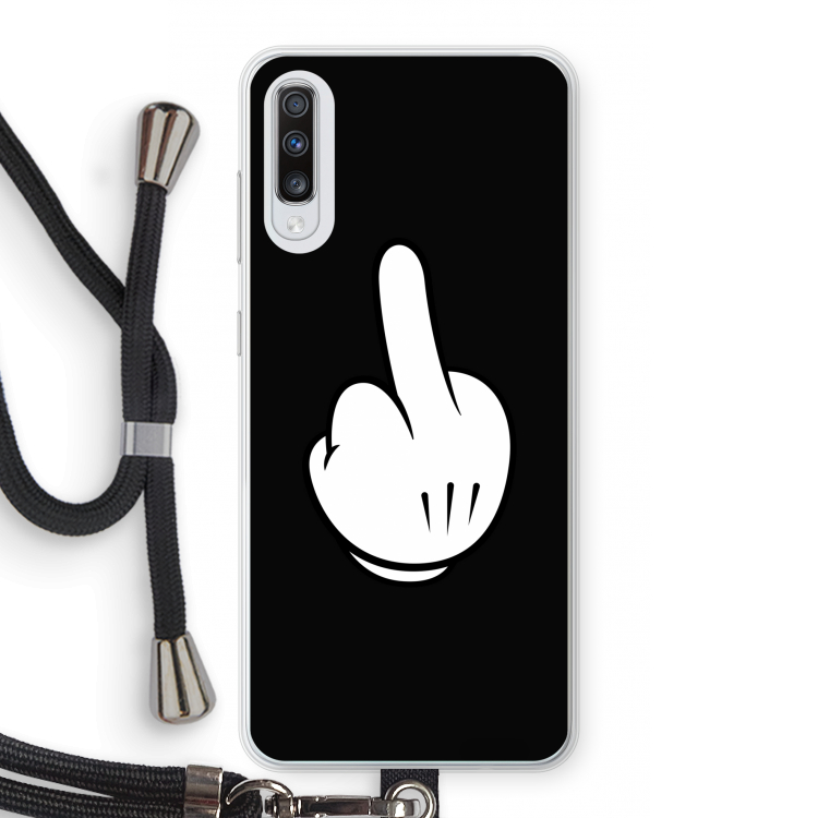 Middle finger black: Samsung Galaxy A70 Transparant Hoesje met koord