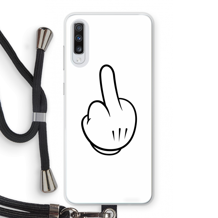 Middle finger white: Samsung Galaxy A70 Transparant Hoesje met koord