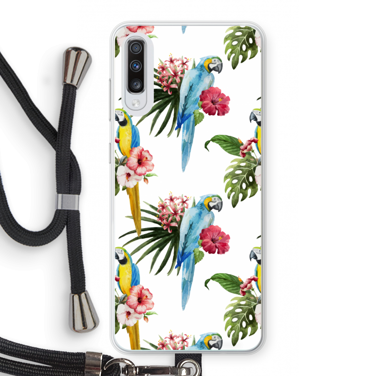 Kleurrijke papegaaien: Samsung Galaxy A70 Transparant Hoesje met koord