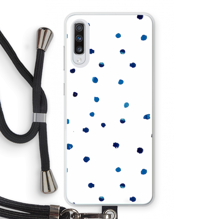 Blauwe stippen: Samsung Galaxy A70 Transparant Hoesje met koord