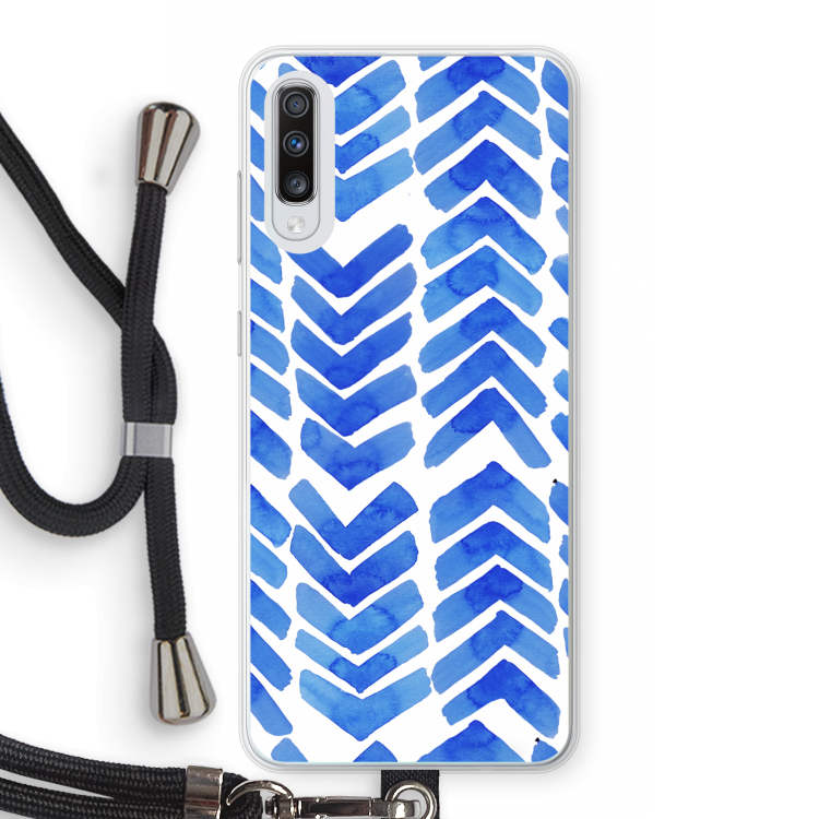 Blauwe pijlen: Samsung Galaxy A70 Transparant Hoesje met koord