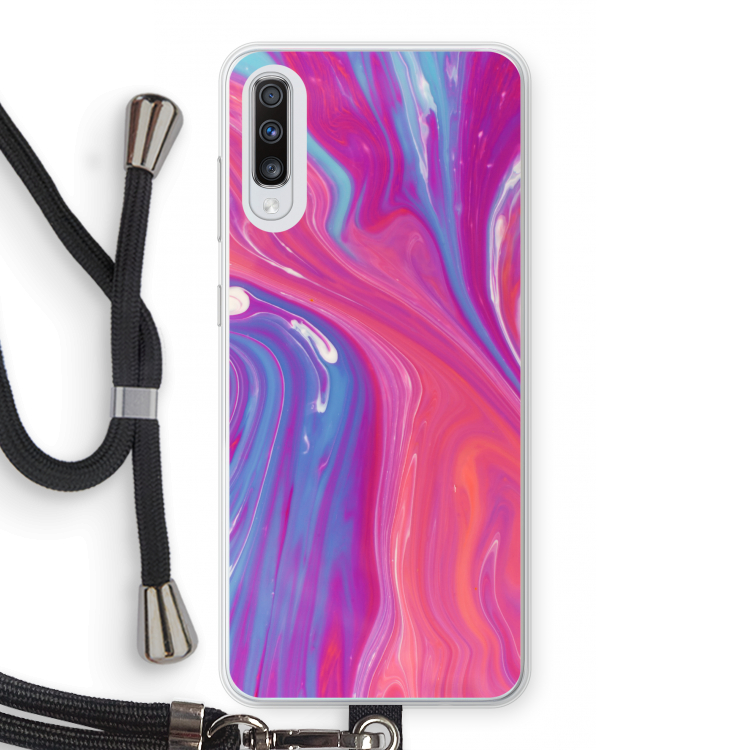 Paarse stroom: Samsung Galaxy A70 Transparant Hoesje met koord