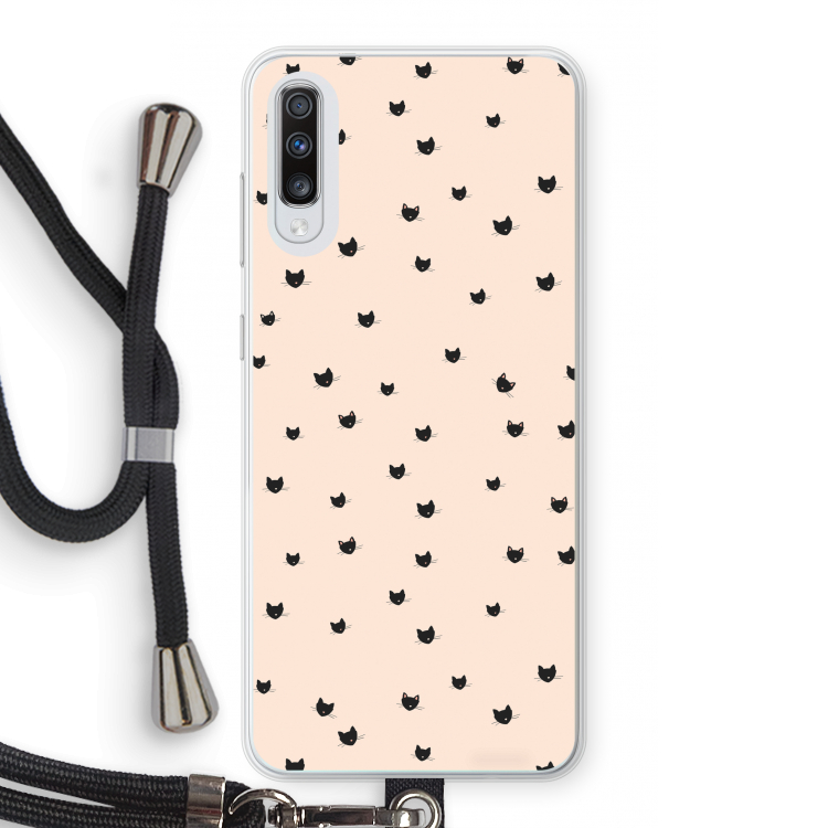Kleine kattenkopjes: Samsung Galaxy A70 Transparant Hoesje met koord