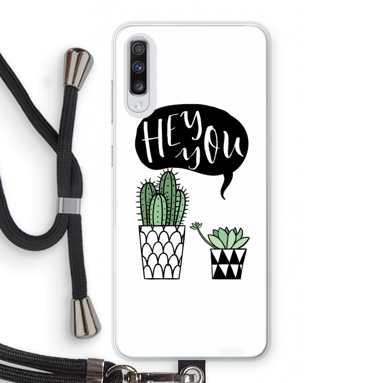 Hey you cactus: Samsung Galaxy A70 Transparant Hoesje met koord