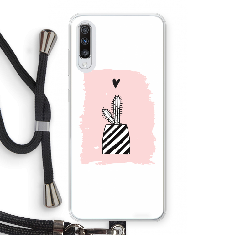 Zwart-wit cactus: Samsung Galaxy A70 Transparant Hoesje met koord