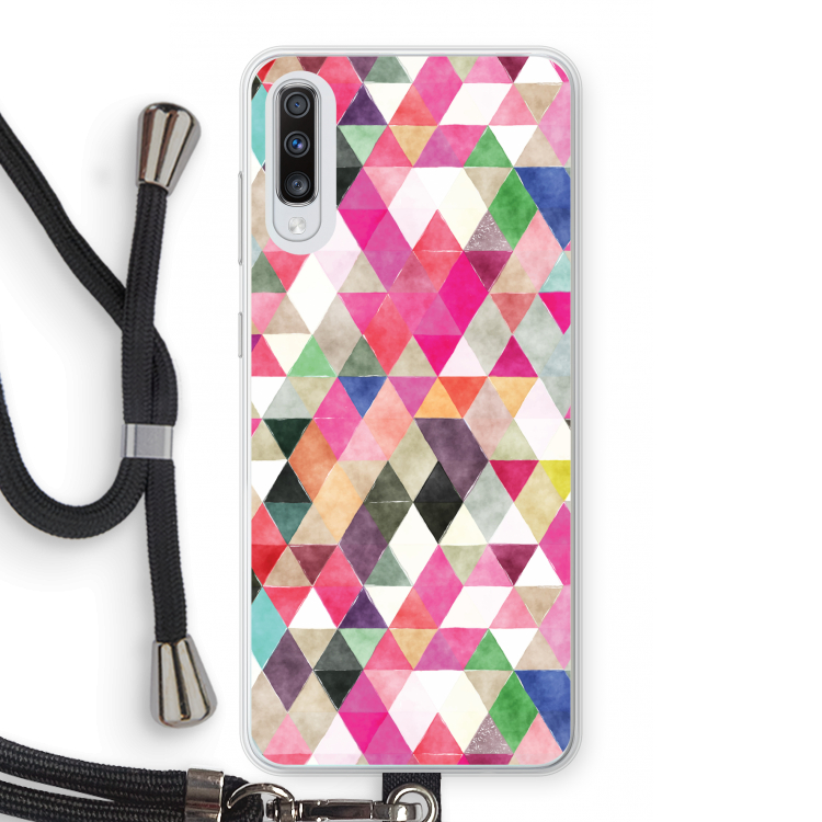 Gekleurde driehoekjes: Samsung Galaxy A70 Transparant Hoesje met koord