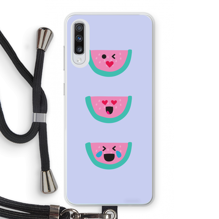 Smiley watermeloen: Samsung Galaxy A70 Transparant Hoesje met koord