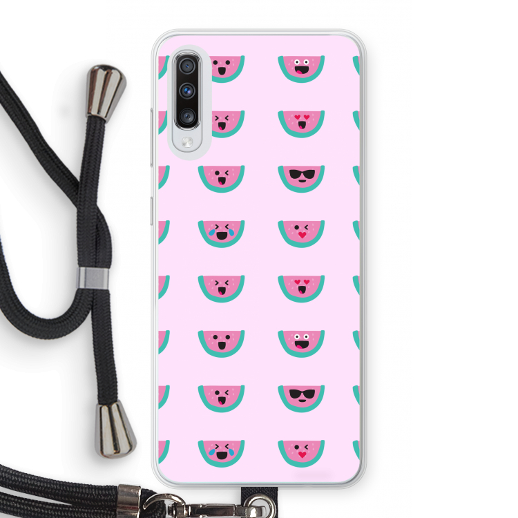 Smiley watermeloenprint: Samsung Galaxy A70 Transparant Hoesje met koord