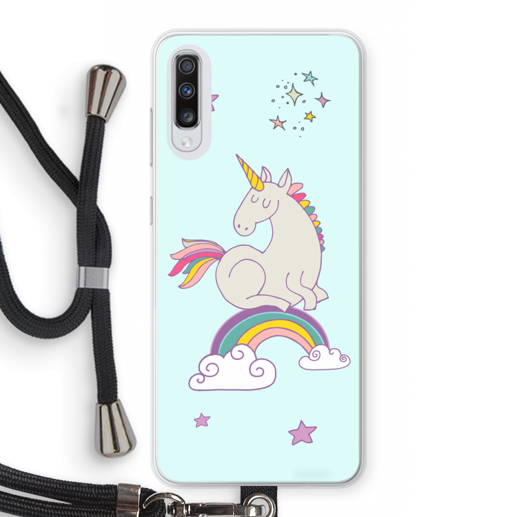 Regenboog eenhoorn: Samsung Galaxy A70 Transparant Hoesje met koord